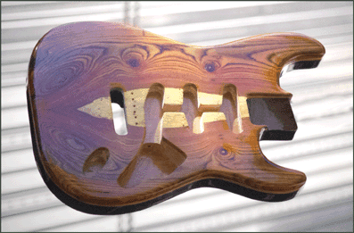 Nitrocellulose finish on Stratocaster guitar body